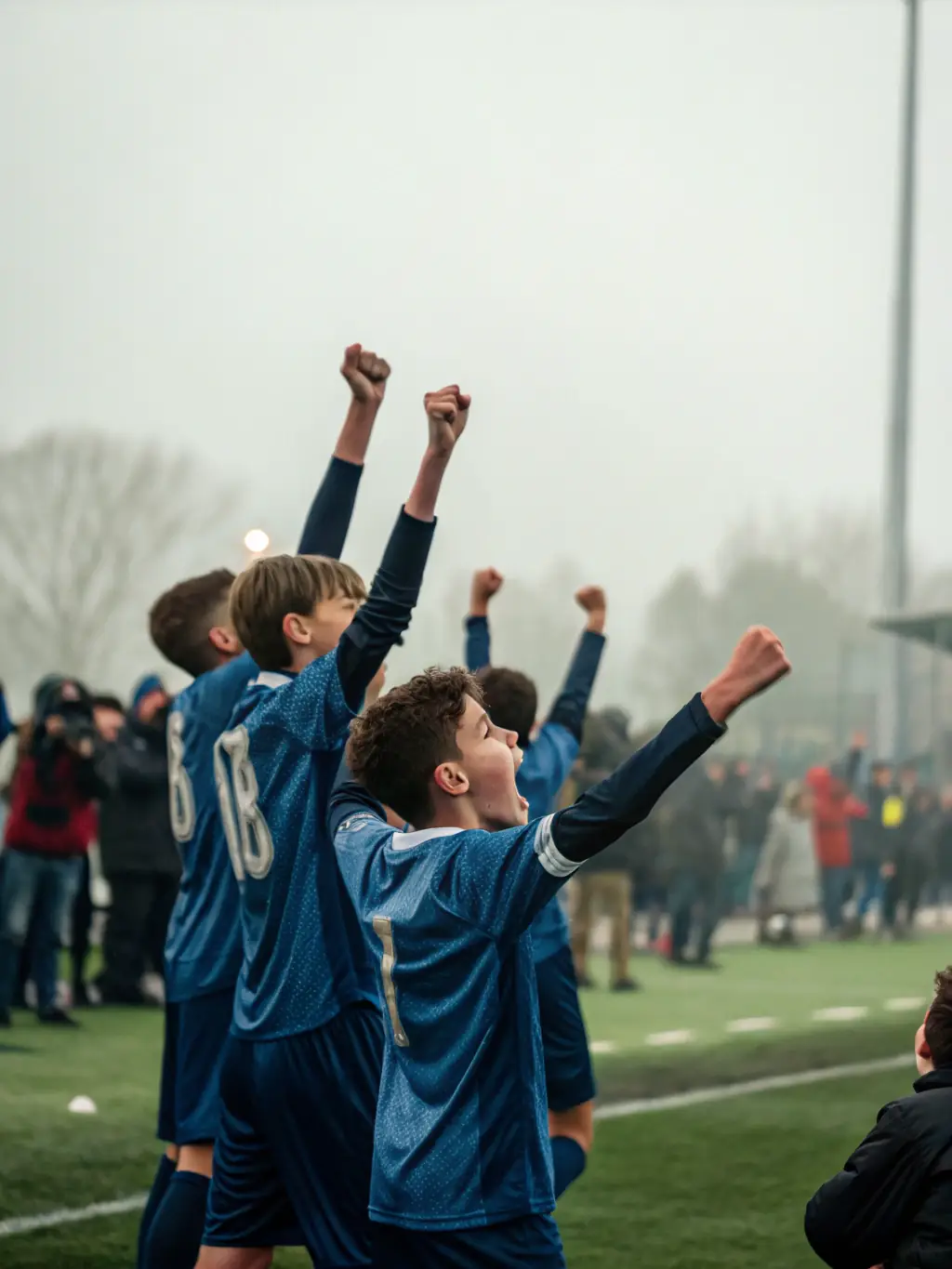 A team of young athletes celebrating a victory, emphasizing the importance of teamwork and collaboration.